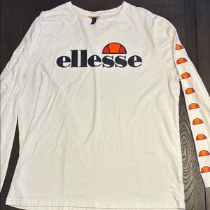 Ellesse White Long Sleeve Tee with Orange Accents